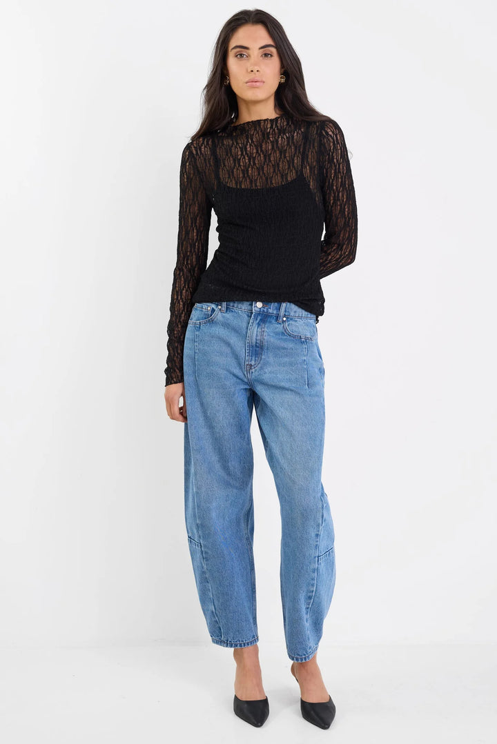 Giving Black Lace Long Sleeve Top - Black Lace