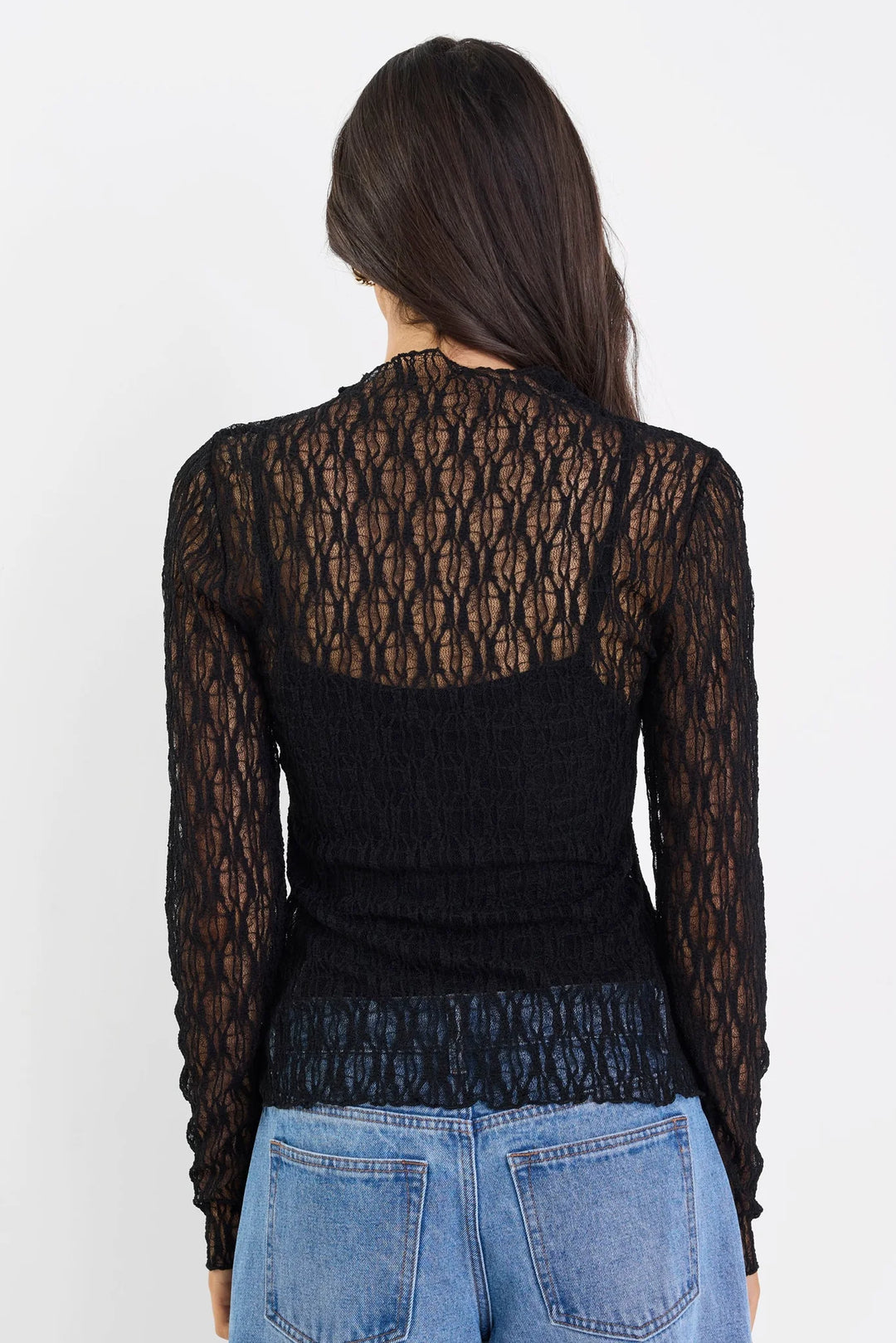 Giving Black Lace Long Sleeve Top - Black Lace