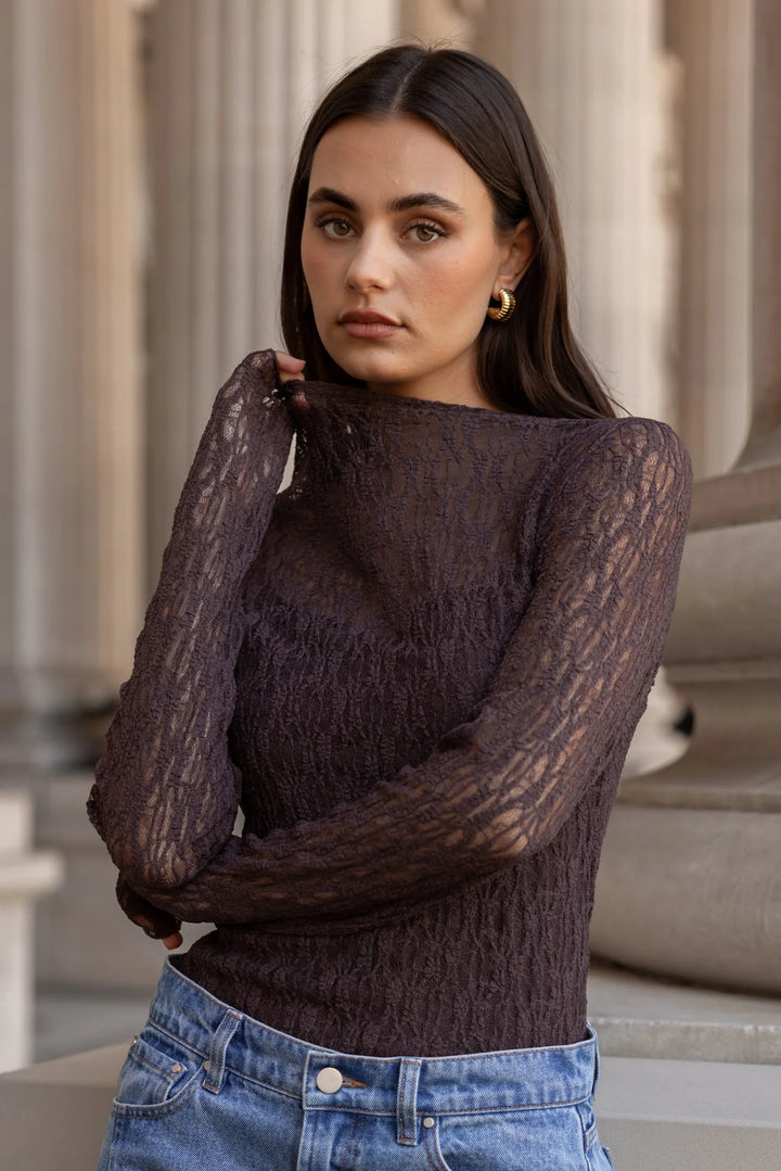 Giving Chocolate Lace Long Sleeve Top - Chocolate Lace