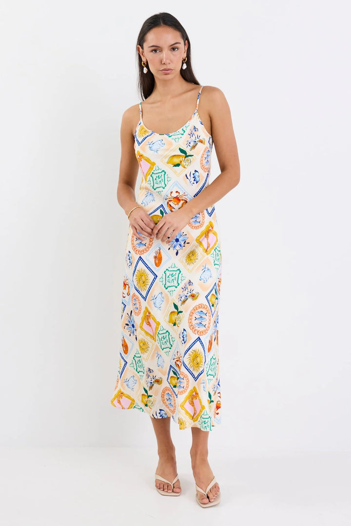 Hologram Holiday Print Strappy Bias Slip Dress
