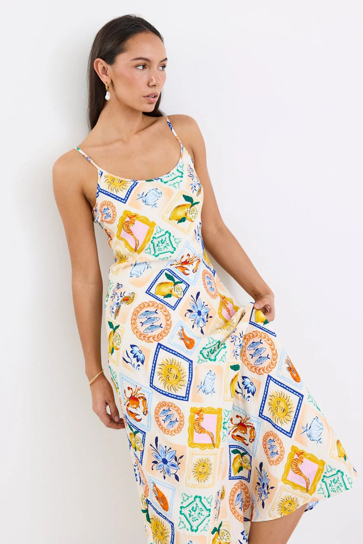 Hologram Holiday Print Strappy Bias Slip Dress