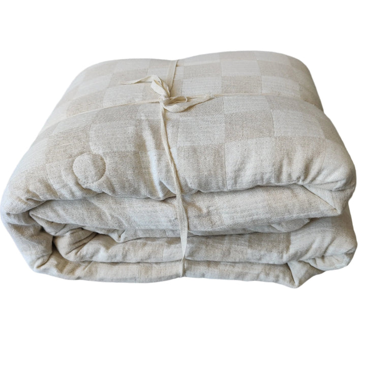 Annecy Linen Cotton Quilted Bed Cover - Natural Check