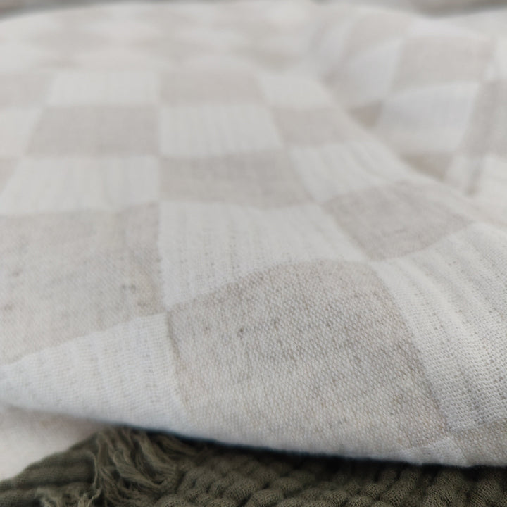 Annecy Linen Cotton Quilted Bed Cover - Natural Check