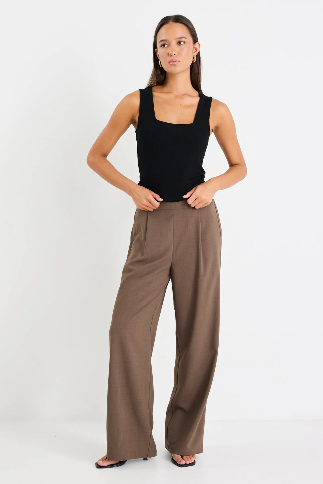 Instinctive Chocolate Twill Wideleg Elastic Back Pant