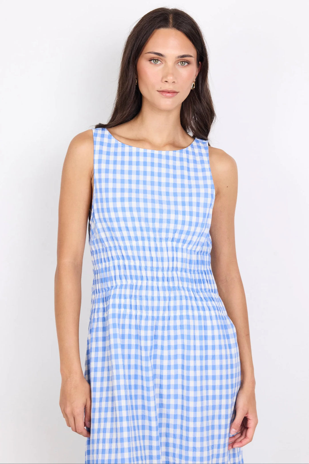 Lucent Blue Gingham Sleeveless Midi Dress