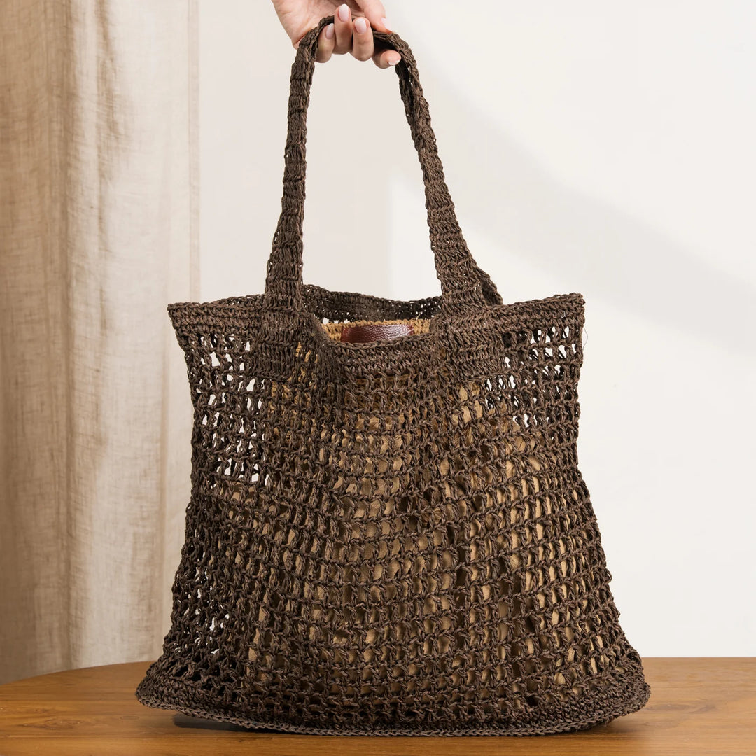 Maro Open Weave Raffia Bag - Choc