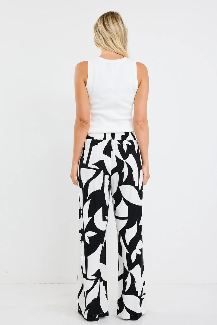 Metropolitan Black White Cutout Print Wide Leg Pants