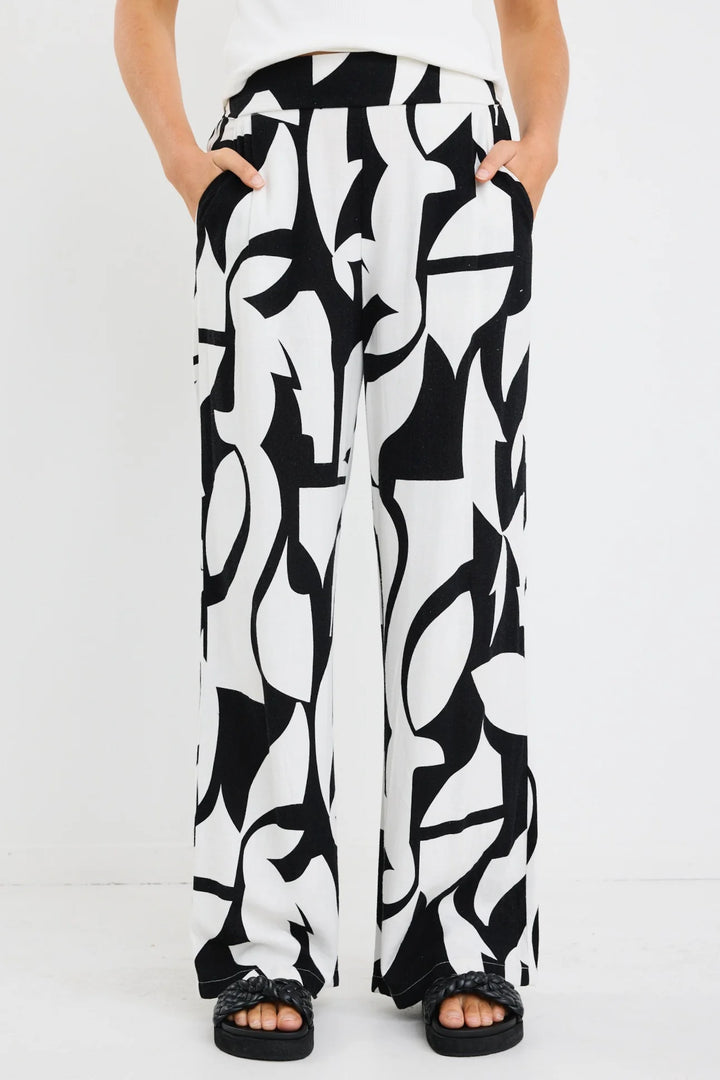 Metropolitan Black White Cutout Print Wide Leg Pants