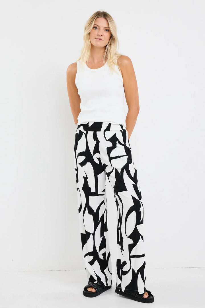 Metropolitan Black White Cutout Print Wide Leg Pants