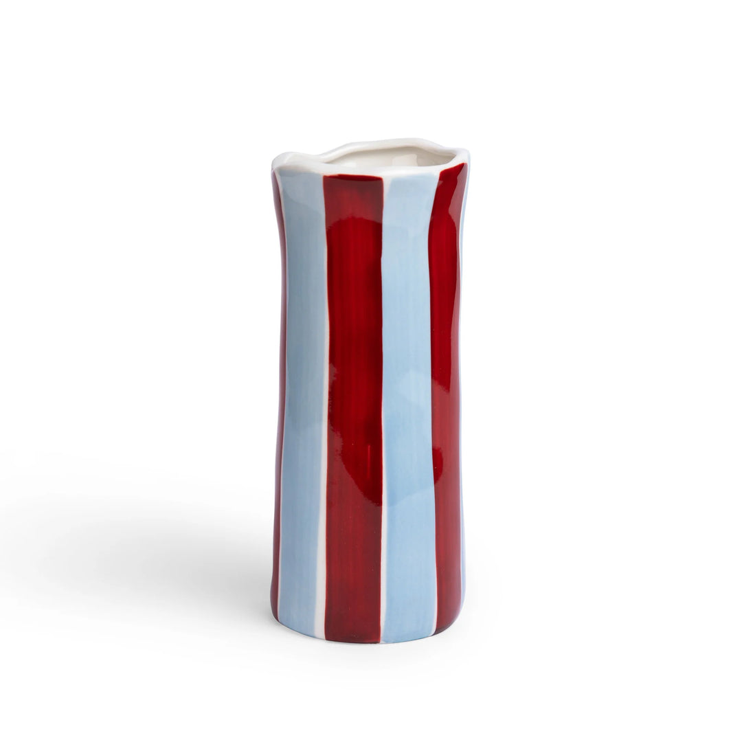Small Ceramic Vase | Burgundy & Blue Stripe