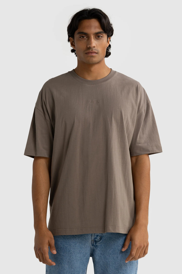 Essential Box Fit Logo T Shirt - Bark
