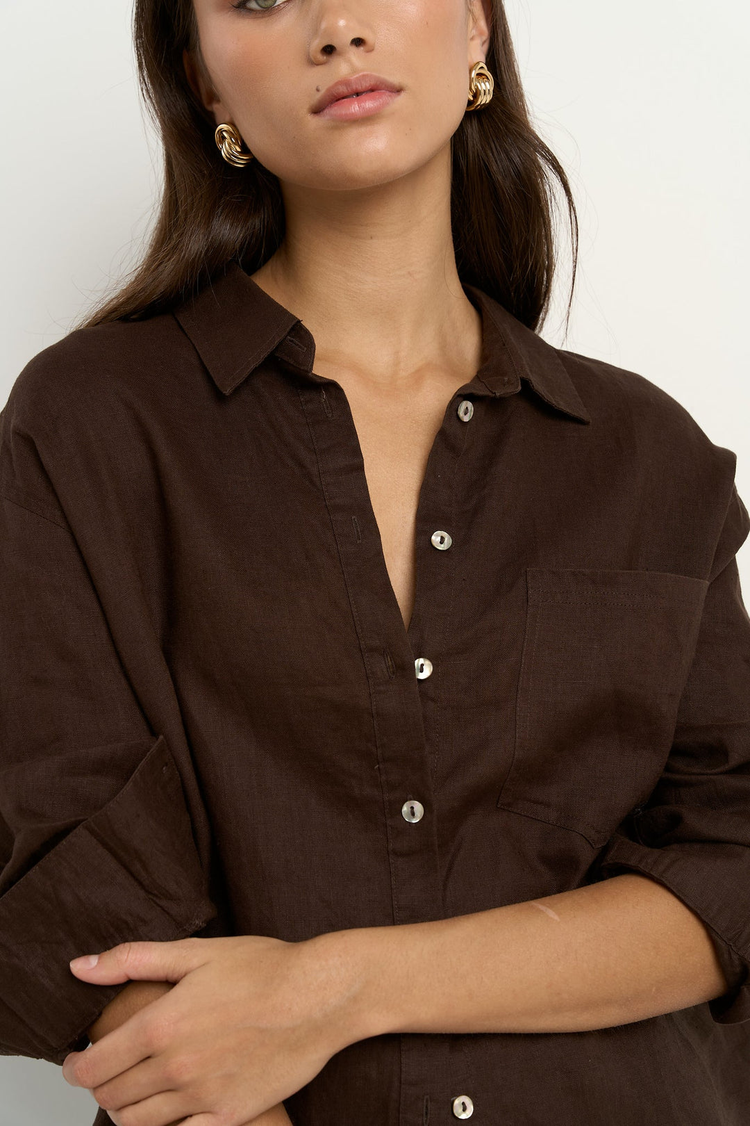 Optimum Chocolate Linen Oversized Shirt