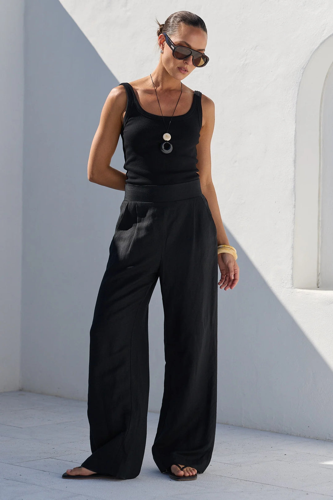 Guardian Black Linen Elastic Back Pants