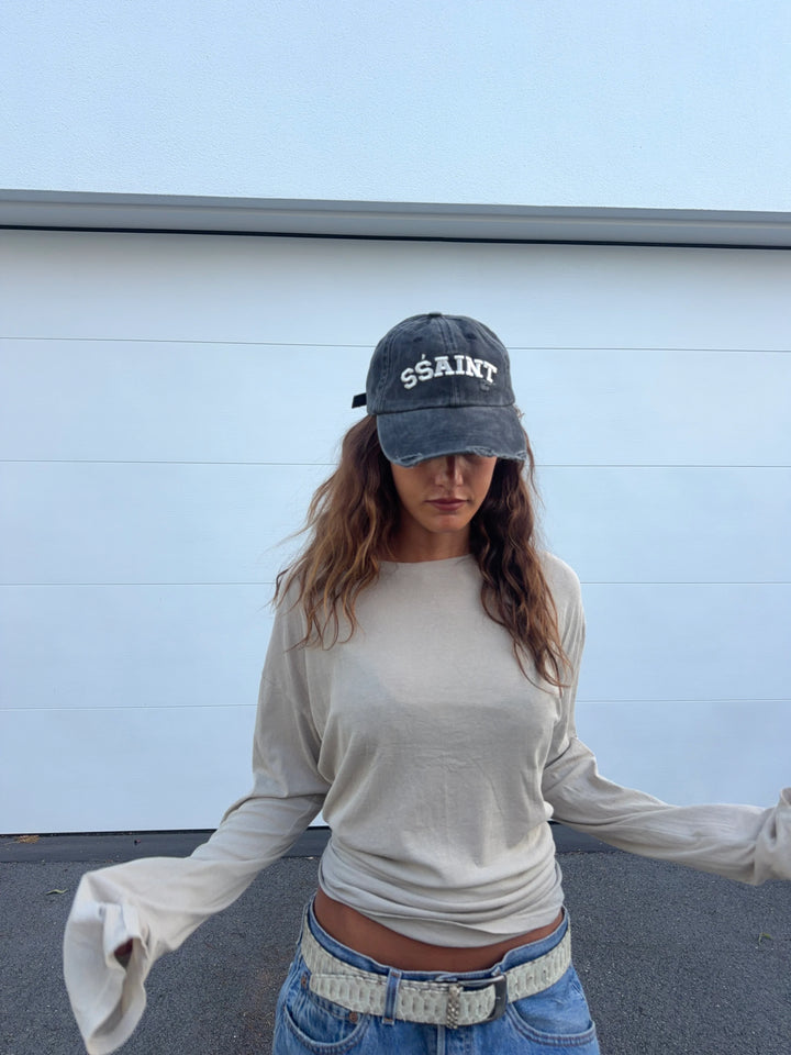 Logo Cap Black and Cream Acid Wash