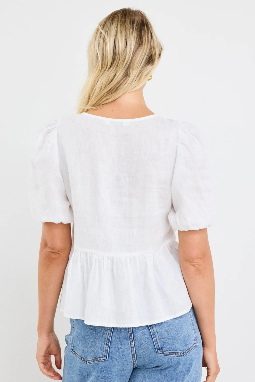 Restore Ivory Linen Front Peplem SS Top