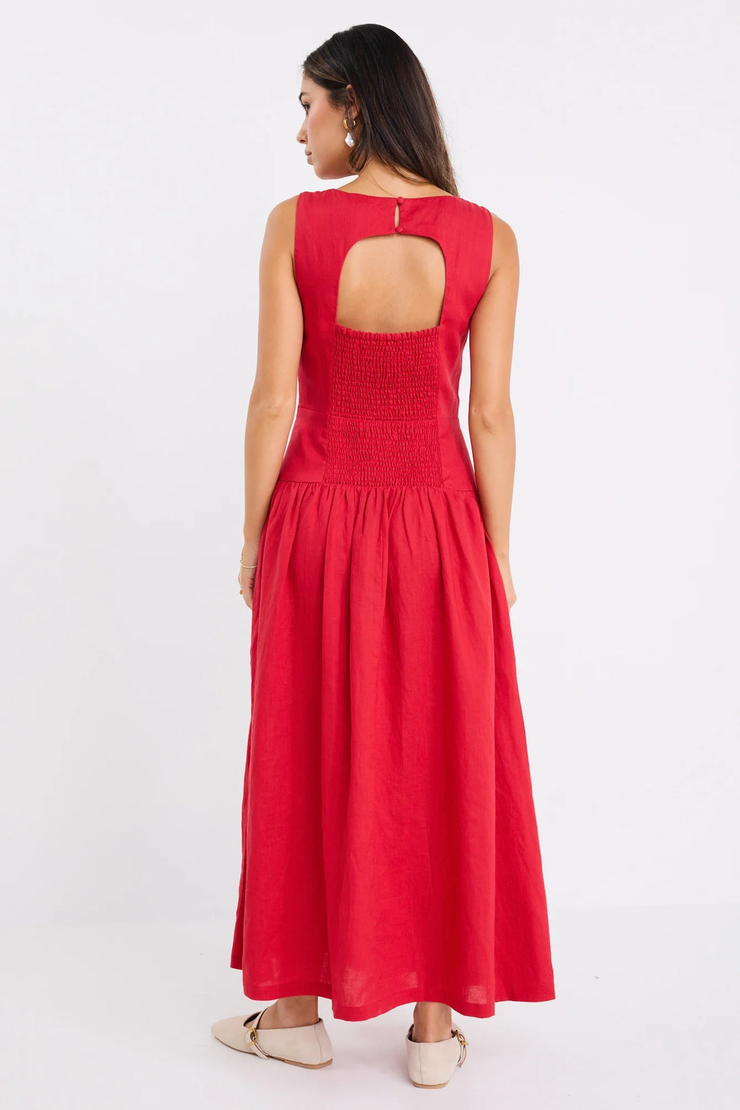 Results Red Linen Blend Structured Sleeveless Maxi Dress