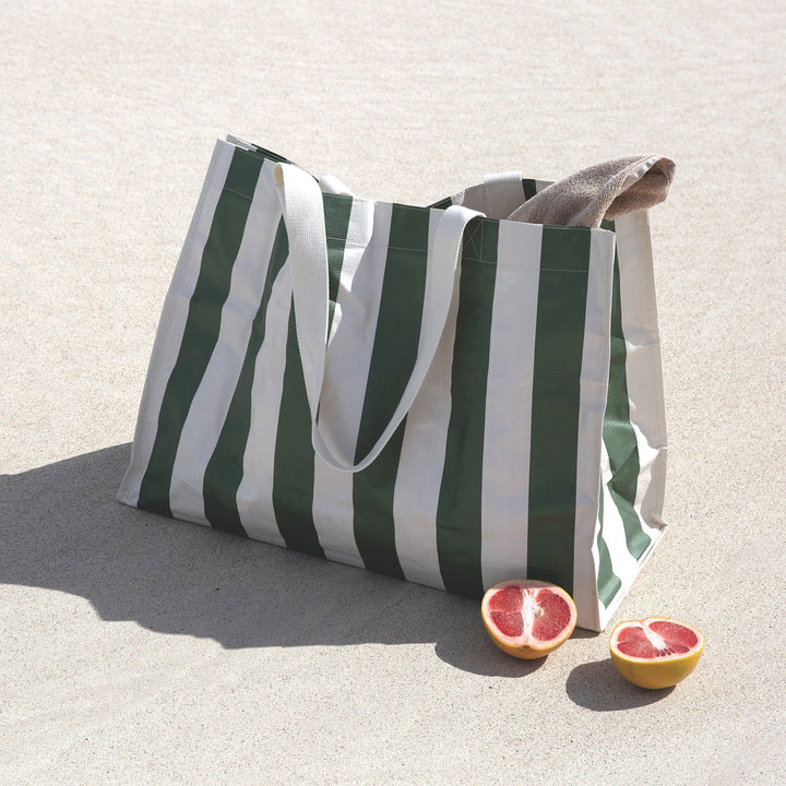 Carryall Beach Bag - The Vacay Olive Stripe