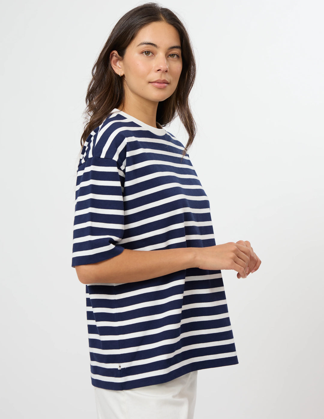 Porter Tee Stripe - Navy and White
