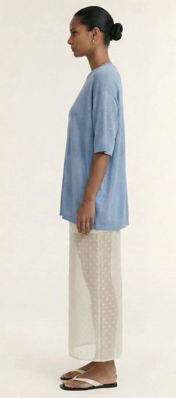Orla Oversized Knit Tee- Dusty Blue