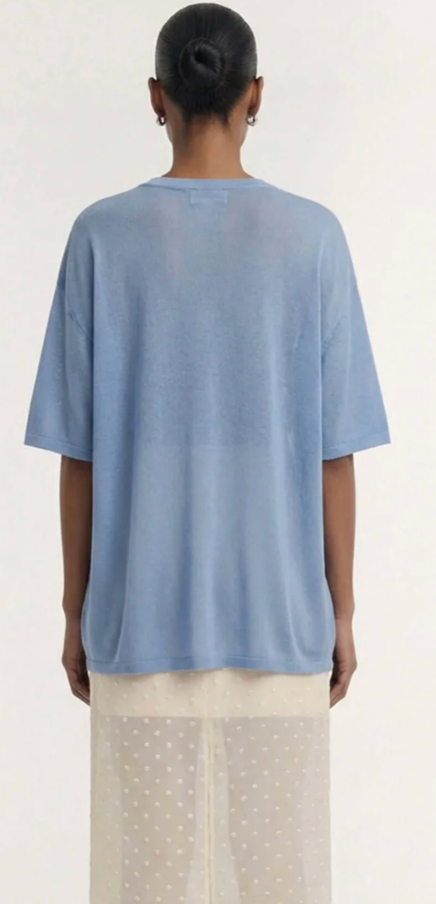 Orla Oversized Knit Tee- Dusty Blue