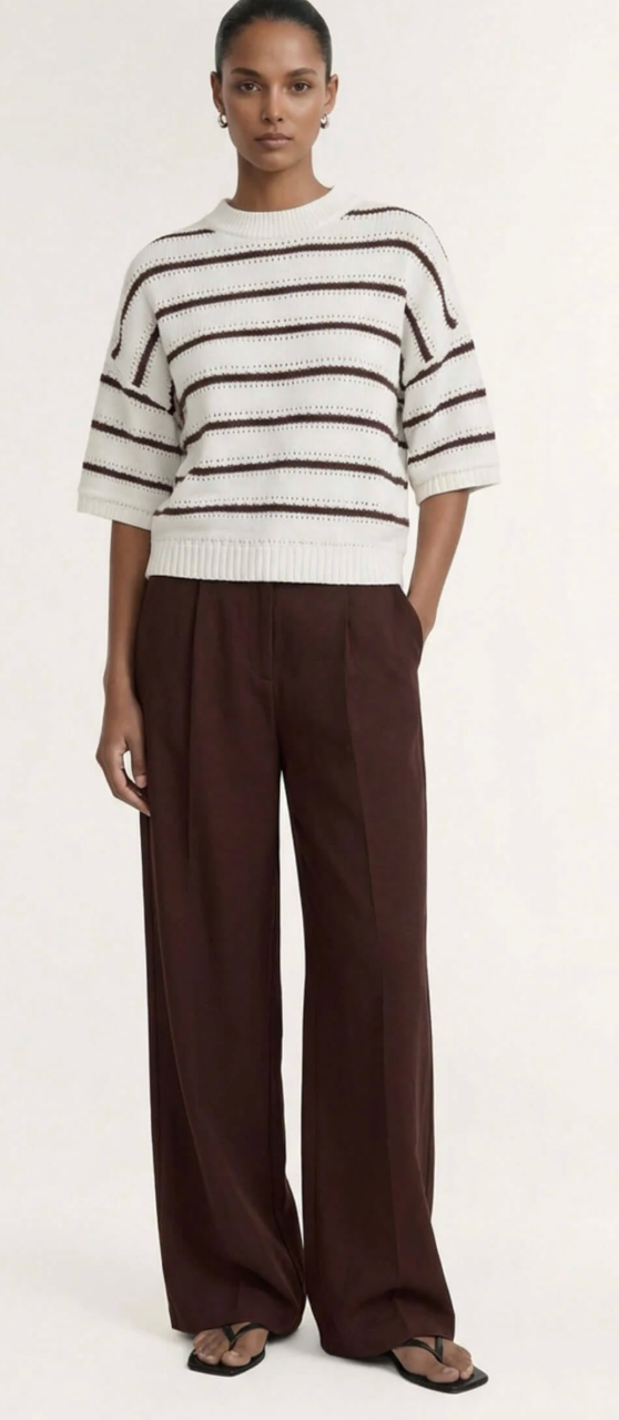 Pillar Stripe Knit Tee- Brown