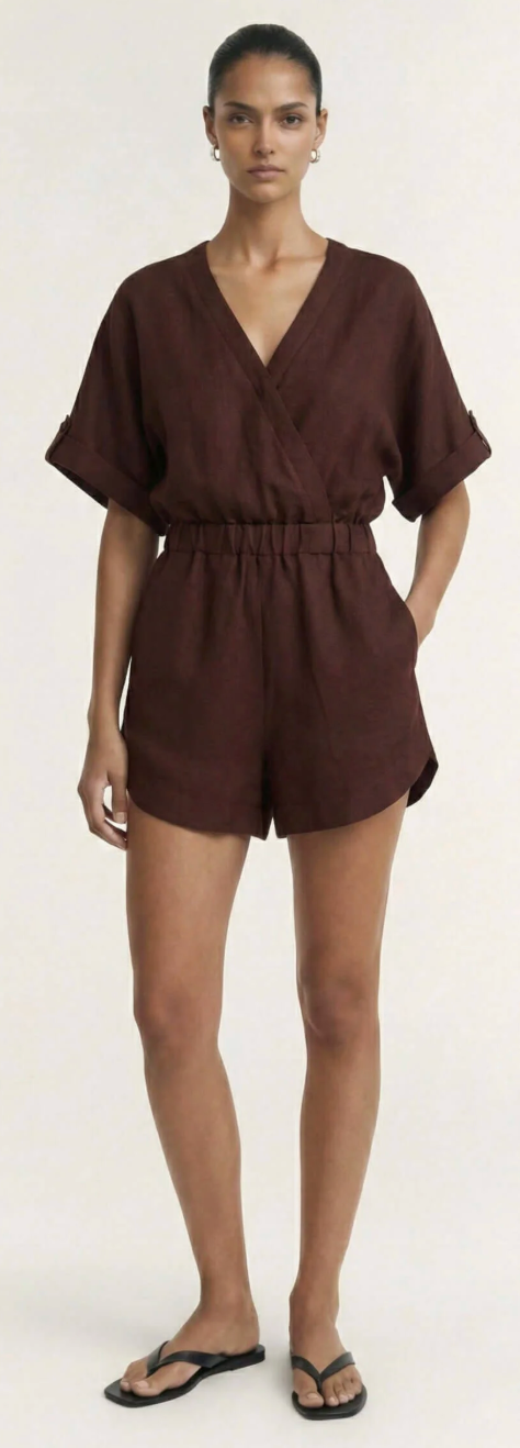 Rhodes Wrap Playsuit- Chocolate