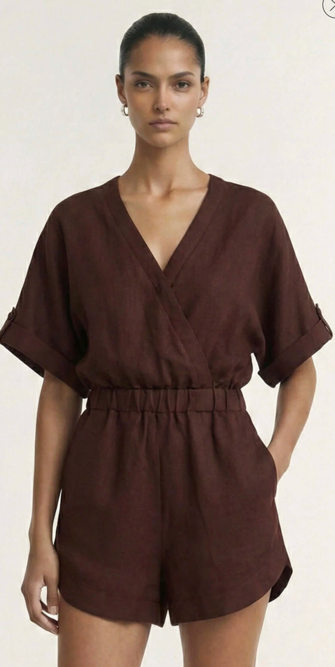 Rhodes Wrap Playsuit- Chocolate