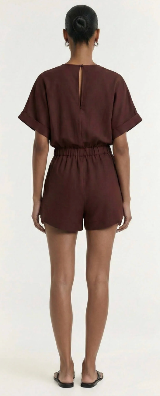 Rhodes Wrap Playsuit- Chocolate