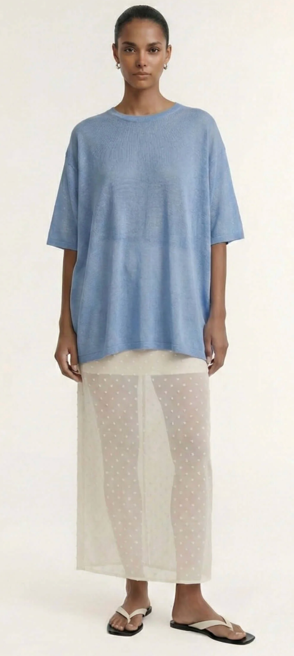 Orla Oversized Knit Tee- Dusty Blue
