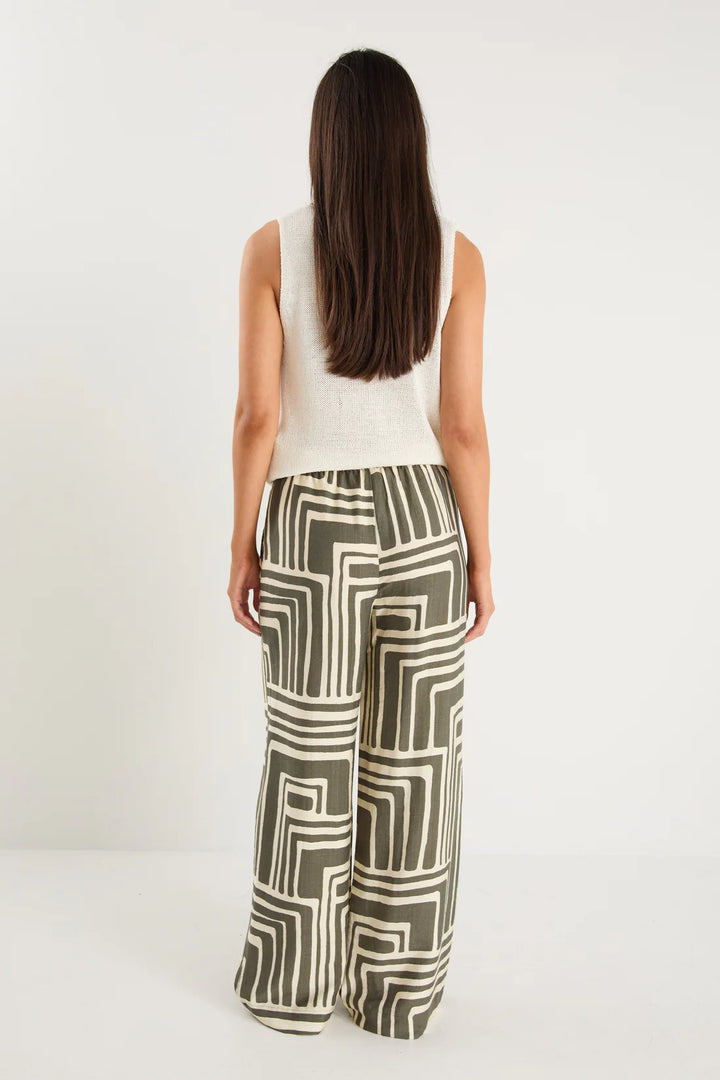 Conduct Khaki Maze Print Pull On Pants