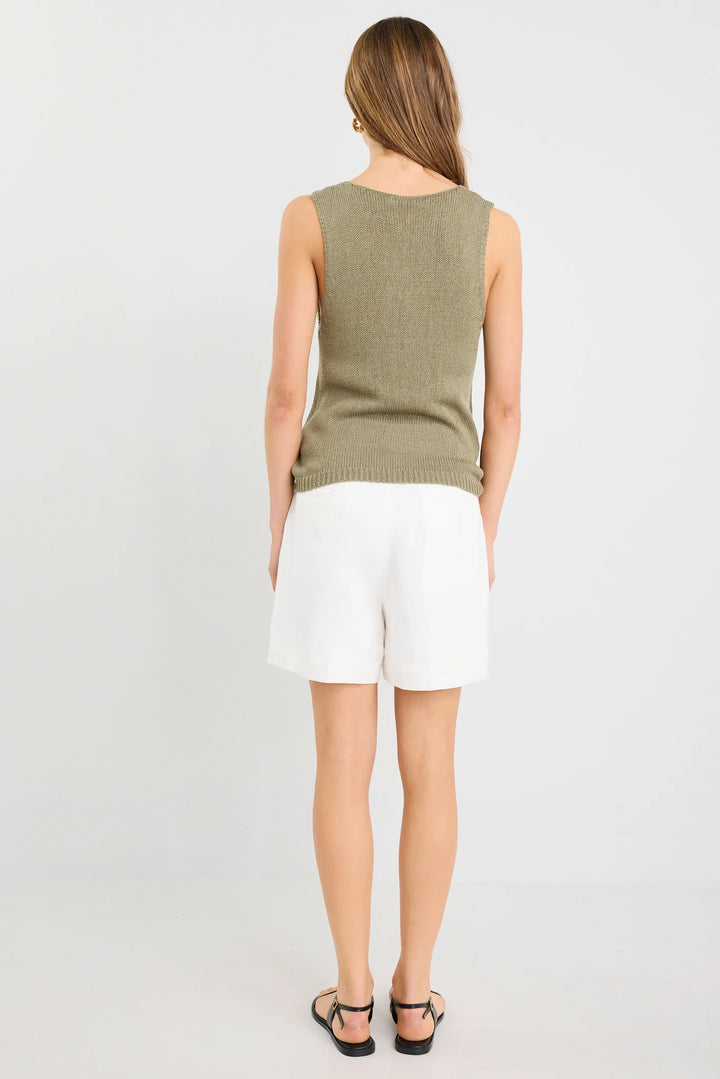 Literal Ivory Linen Pleat Front Shorts