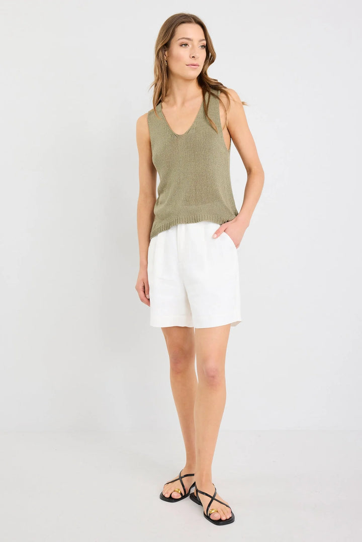 Literal Ivory Linen Pleat Front Shorts