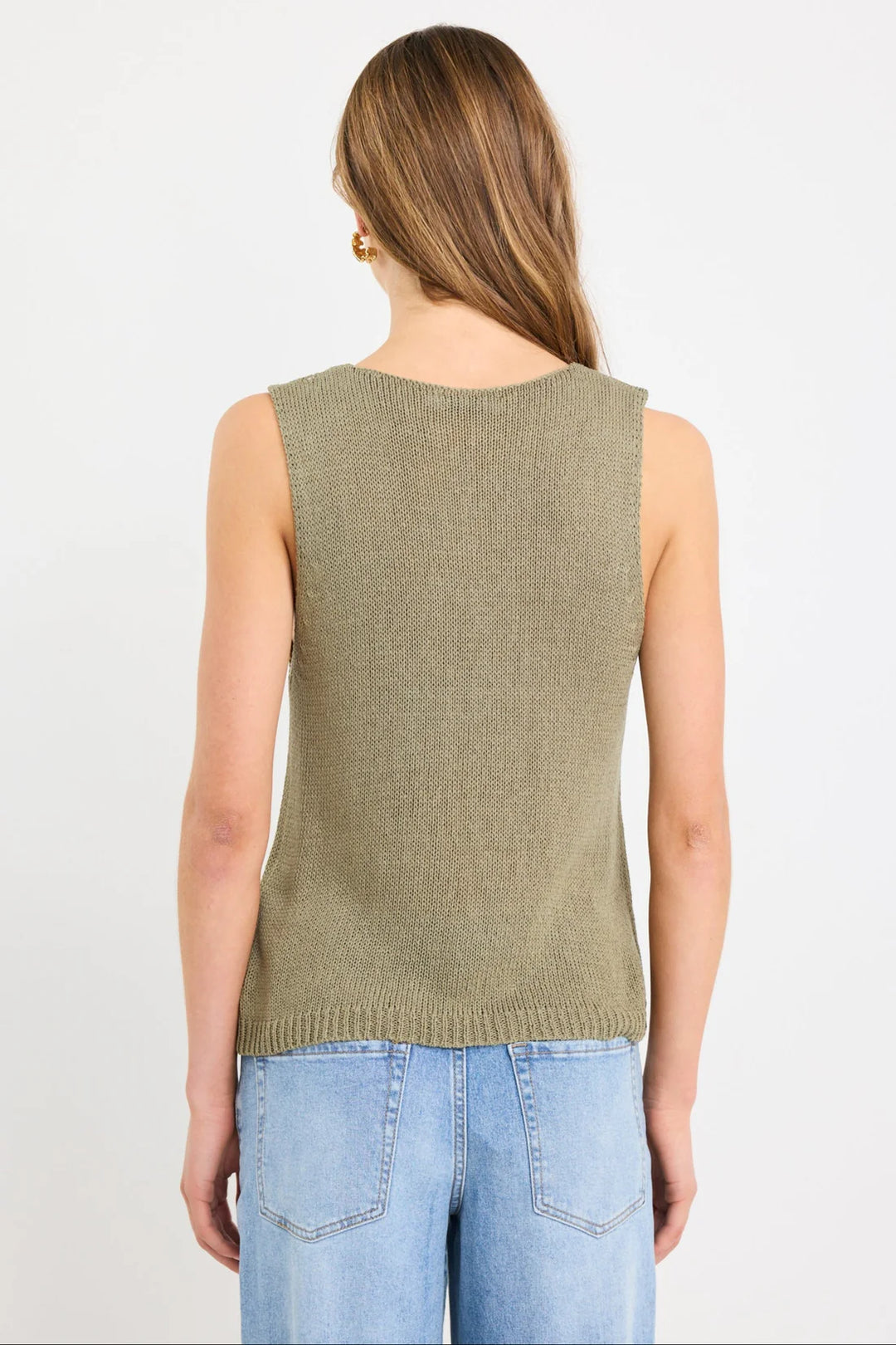 Settler Khaki V Neck Sleeveless Knit Top