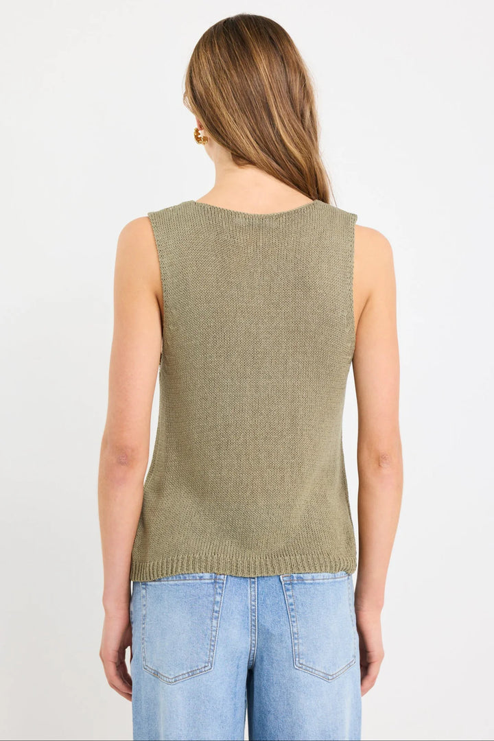 Settler Khaki V Neck Sleeveless Knit Top