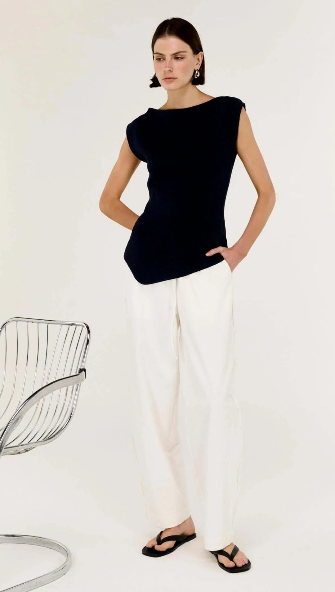 Cassian Assym Knit Top - Navy