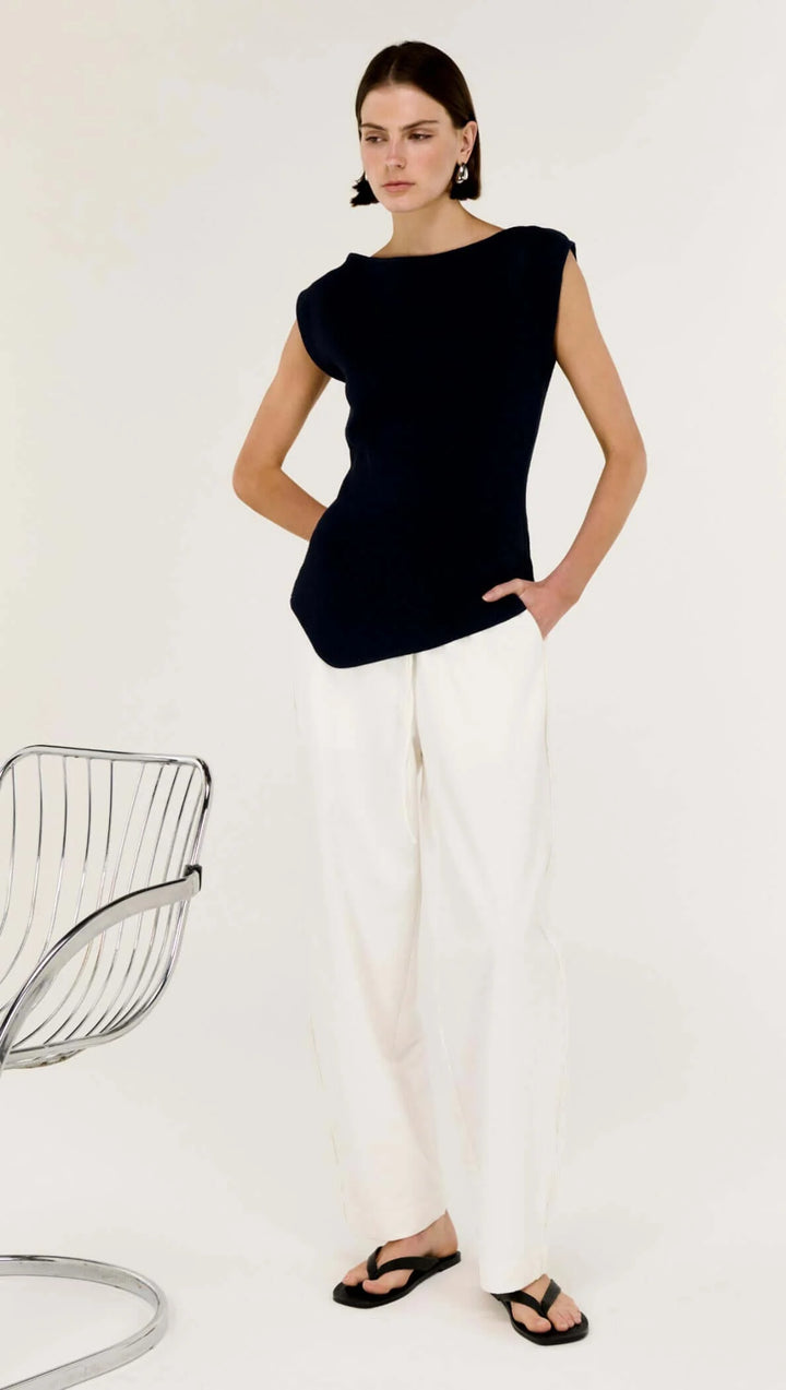 Cassian Assym Knit Top - Navy