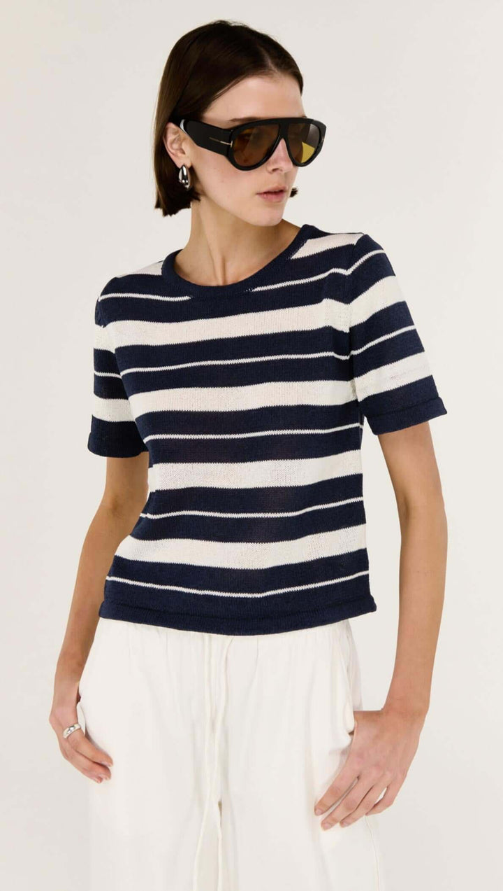 Rey Knit Tee - Navy/White Stripe