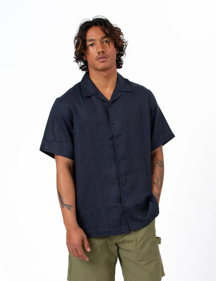 Cuban Linen Short Sleeved - Navy