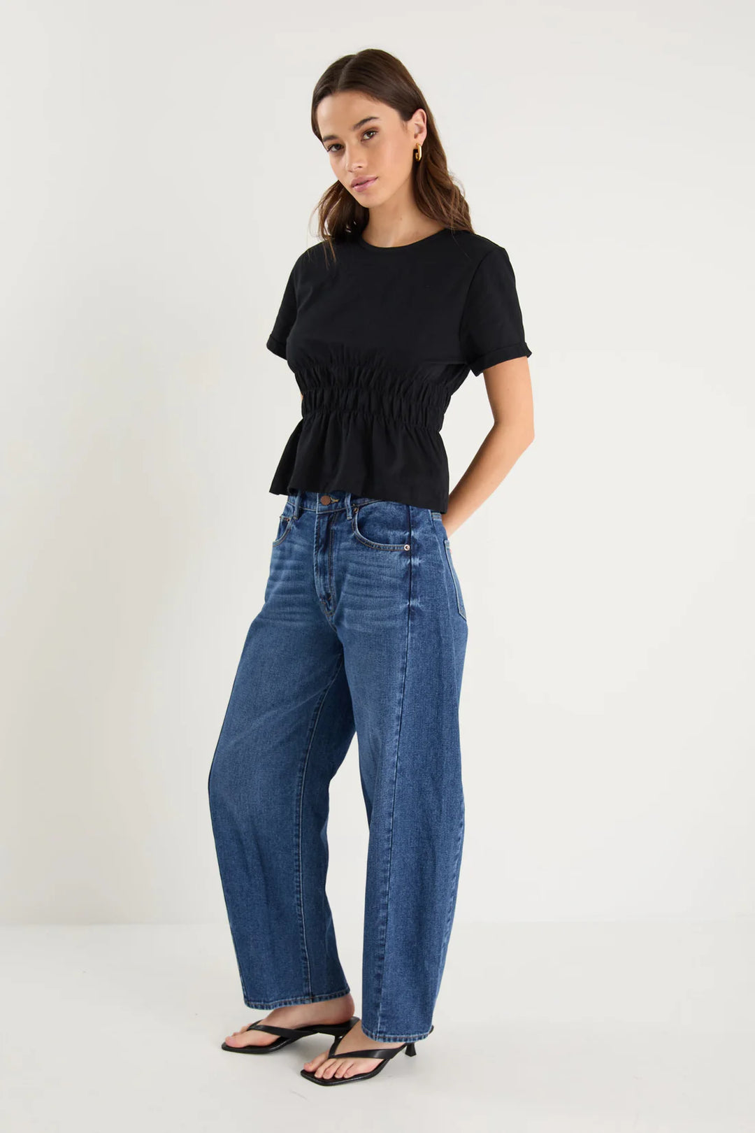 Svelte Shirred Detail Short Sleeve Top