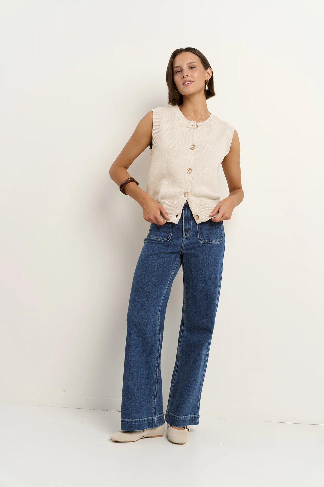 Trait Ivory Crewneck Knitted Vest Top