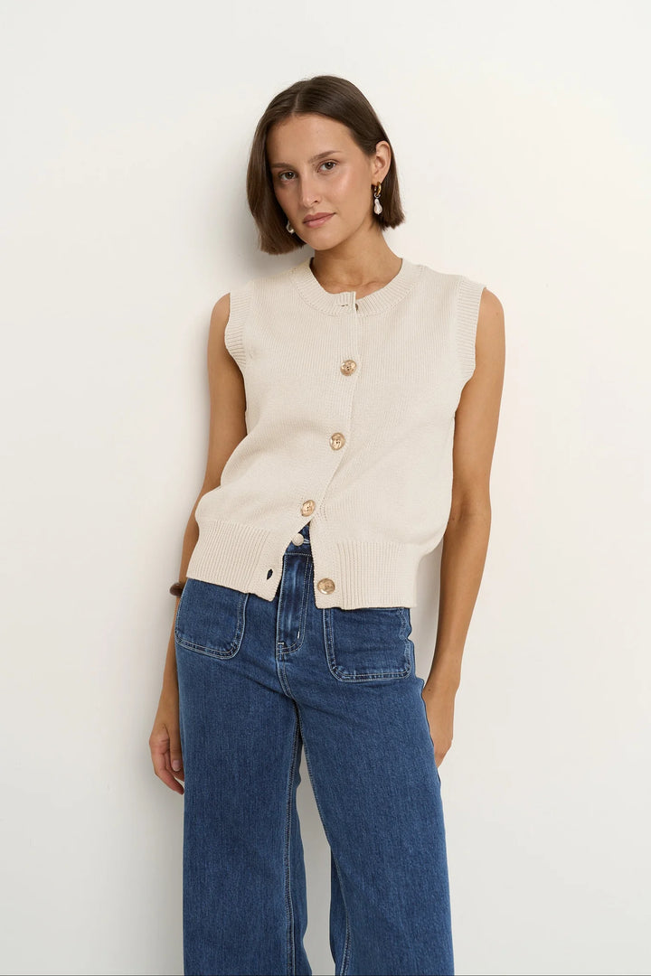 Trait Ivory Crewneck Knitted Vest Top