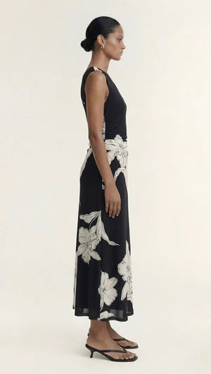 Veda Mesh Midi Dress - Black/Cream Floral