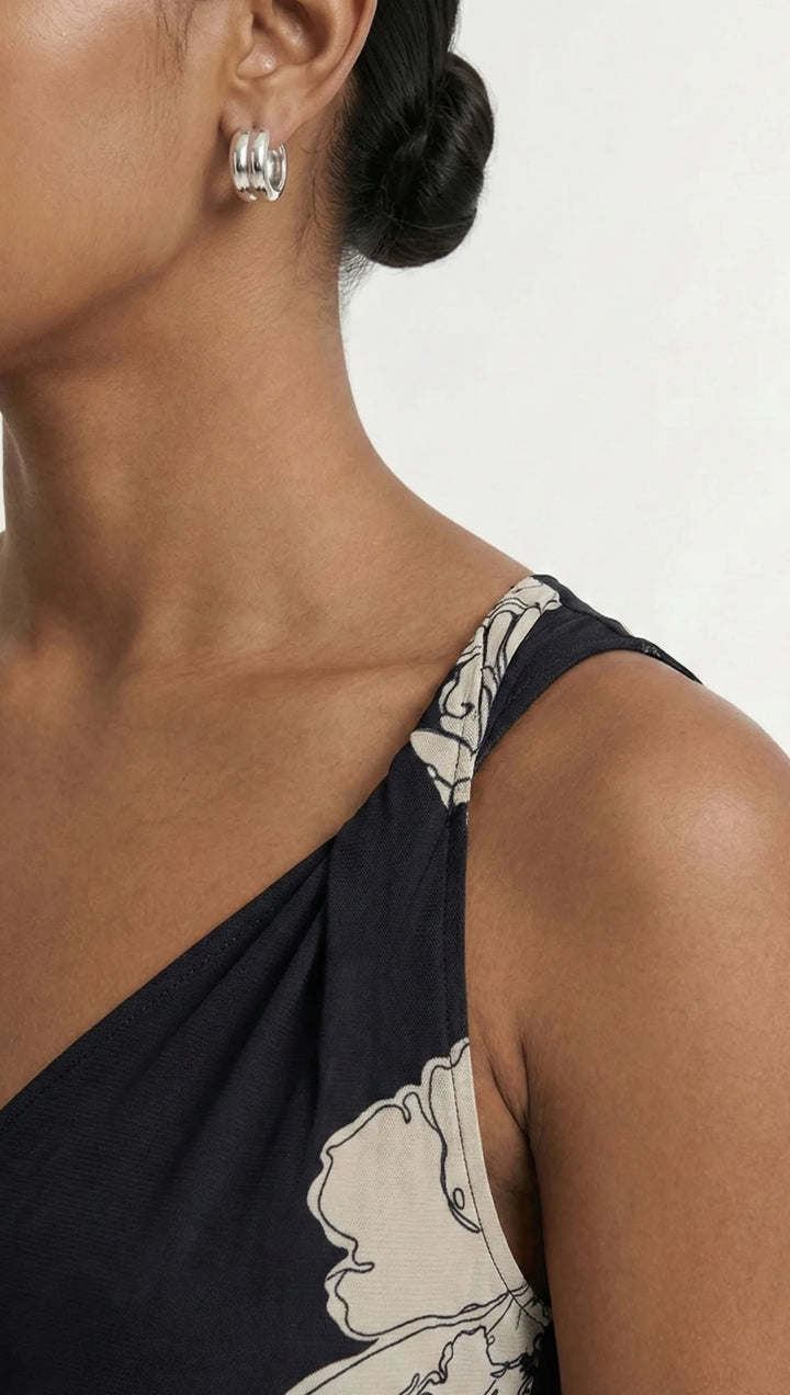 Veda Mesh Midi Dress - Black/Cream Floral