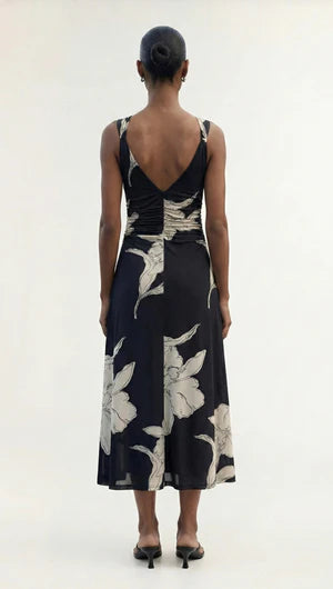 Veda Mesh Midi Dress - Black/Cream Floral