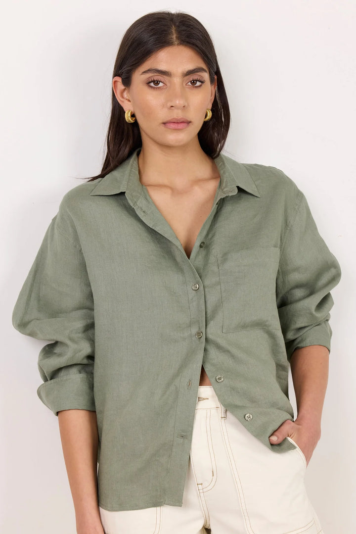 Uplifted Khaki Linen Oversized Shirt