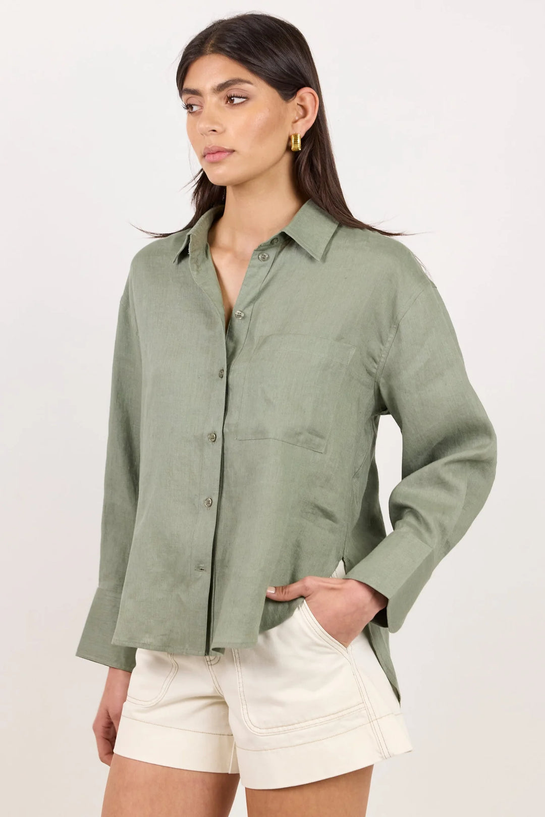 Uplifted Khaki Linen Oversized Shirt