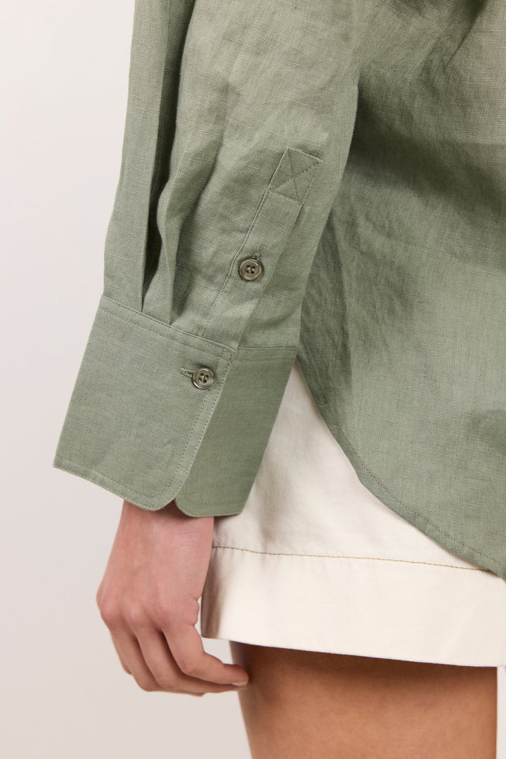 Uplifted Khaki Linen Oversized Shirt