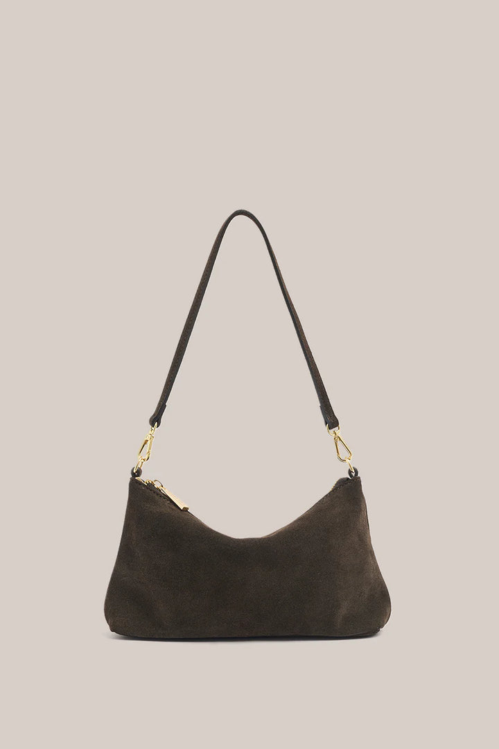 Ashley Dark Chocolate Suede Crossbody Bag
