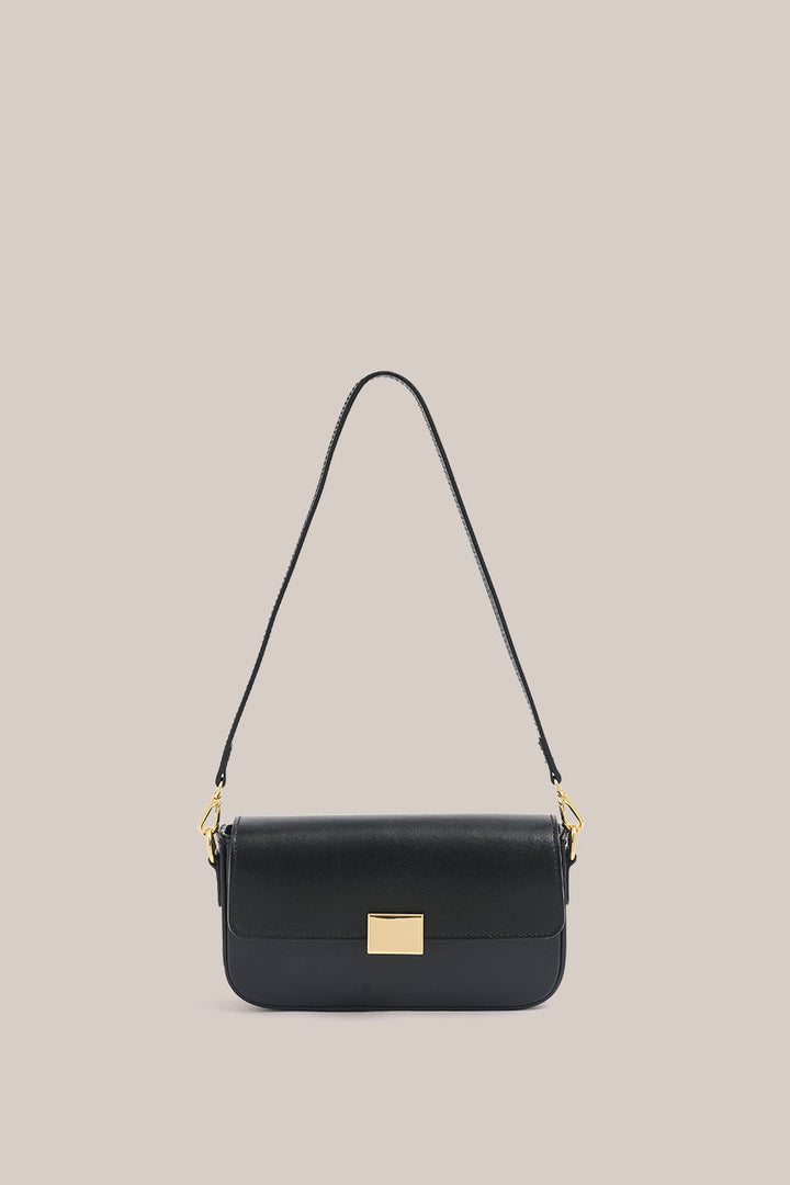Isla Black Leather Shoulder Bag