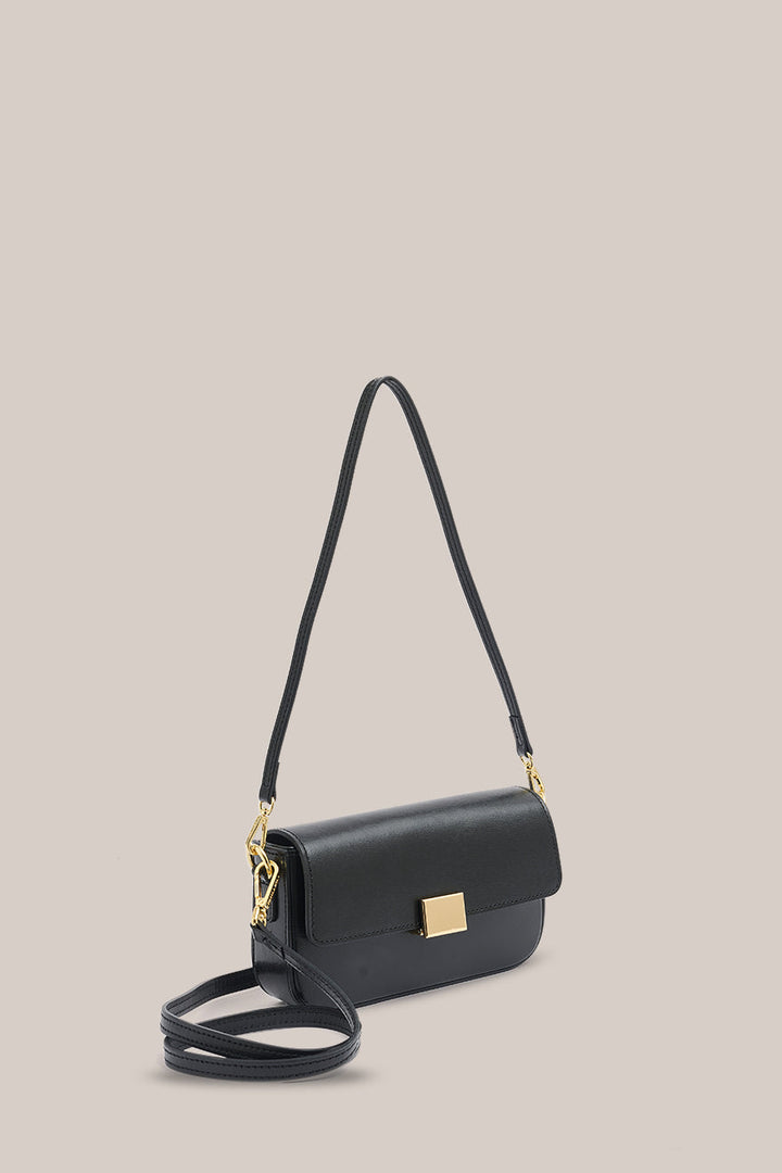 Isla Black Leather Shoulder Bag